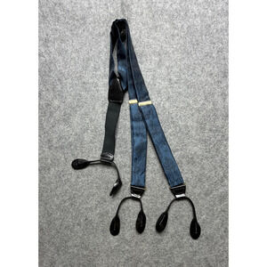 Vintage COS Suspenders Mens Navy Black Leather Gold Tone Hardware Germany
